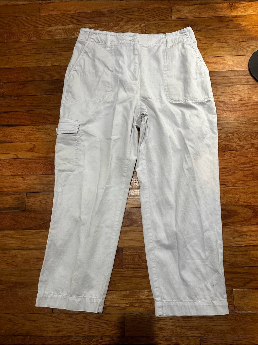 Talbots Supersoft Cargo Pants White Linen Blend Straight Leg 10